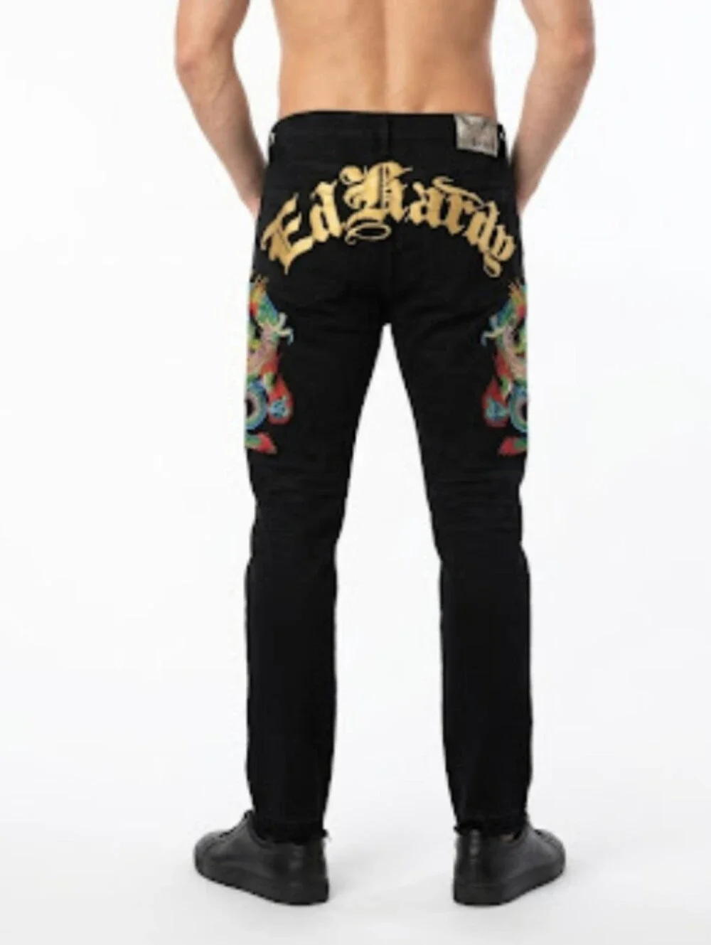 NEW Ed Hardy Men's Black Dragon Embroidered Jeans Sz 34